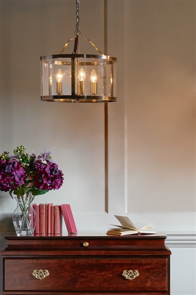 (image for) Laura Ashley Harrington 3lt Pendant Antique Brass Glass